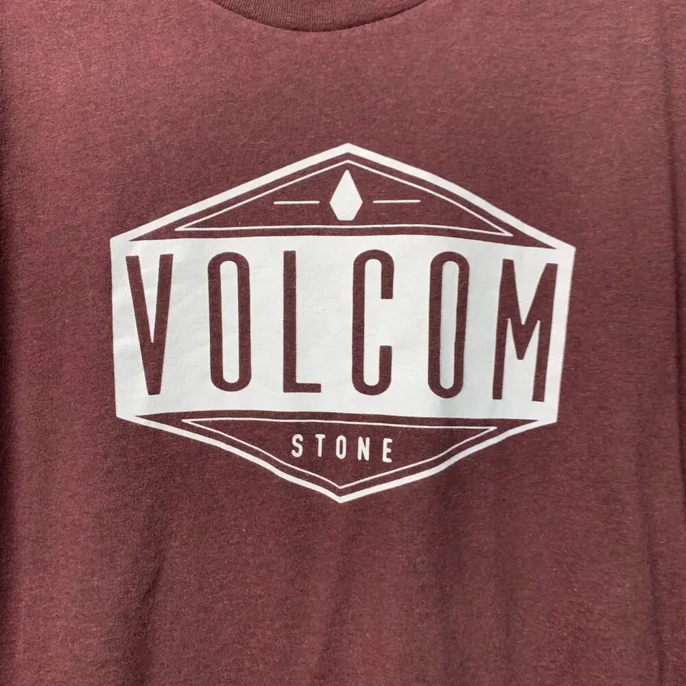 Volcom Stone Boys Sz Large Short Sleeve Logo Spellout Maroon Tee Cotton TShirt